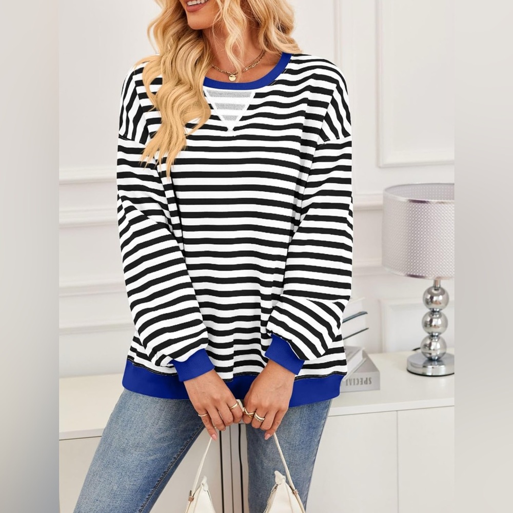 Striped Oversized Sweatshirt Long Sleeve Crewneck XS nwt